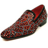 Fiesso Black Suede Red Rhinestones Formal Entertainer Slip on Shoes FI 7415